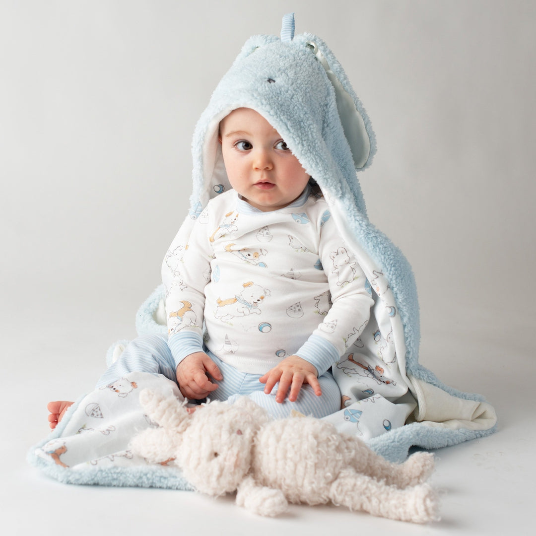 Hooded Baby Blanket – Bud Bunny & Skipit Pup Print, 28 x 28 in