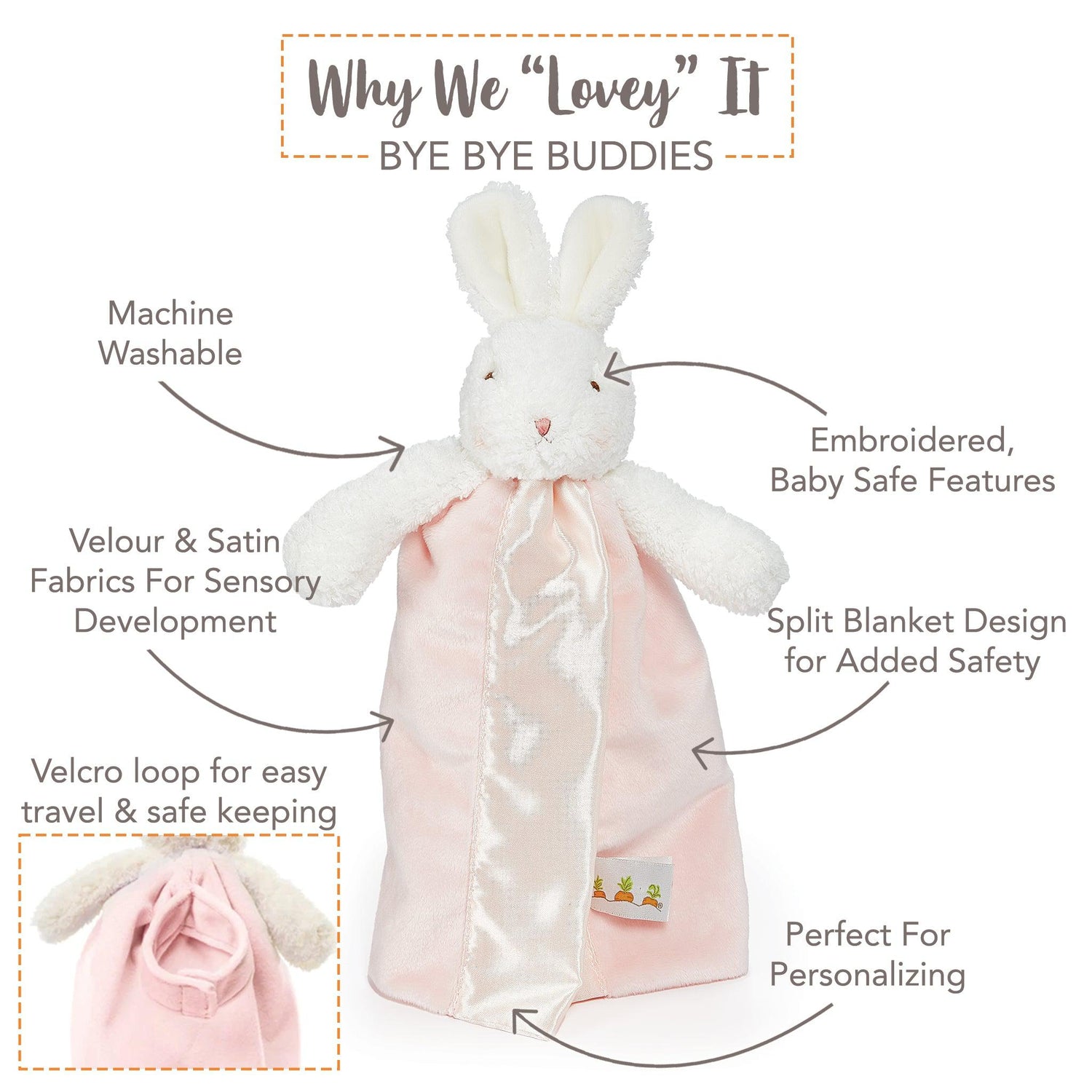 Plush Bunny Buddy Blanket – 11 in Travel Lovey, Pink