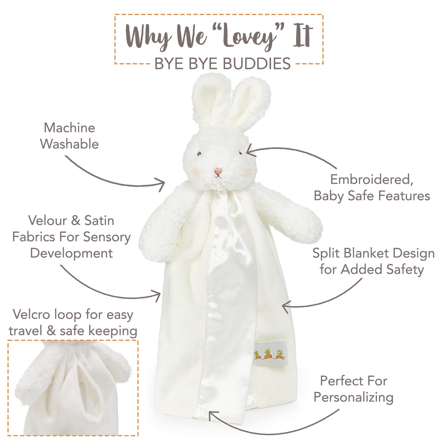Plush Bunny Buddy Blanket – 11 in Travel Lovey, White