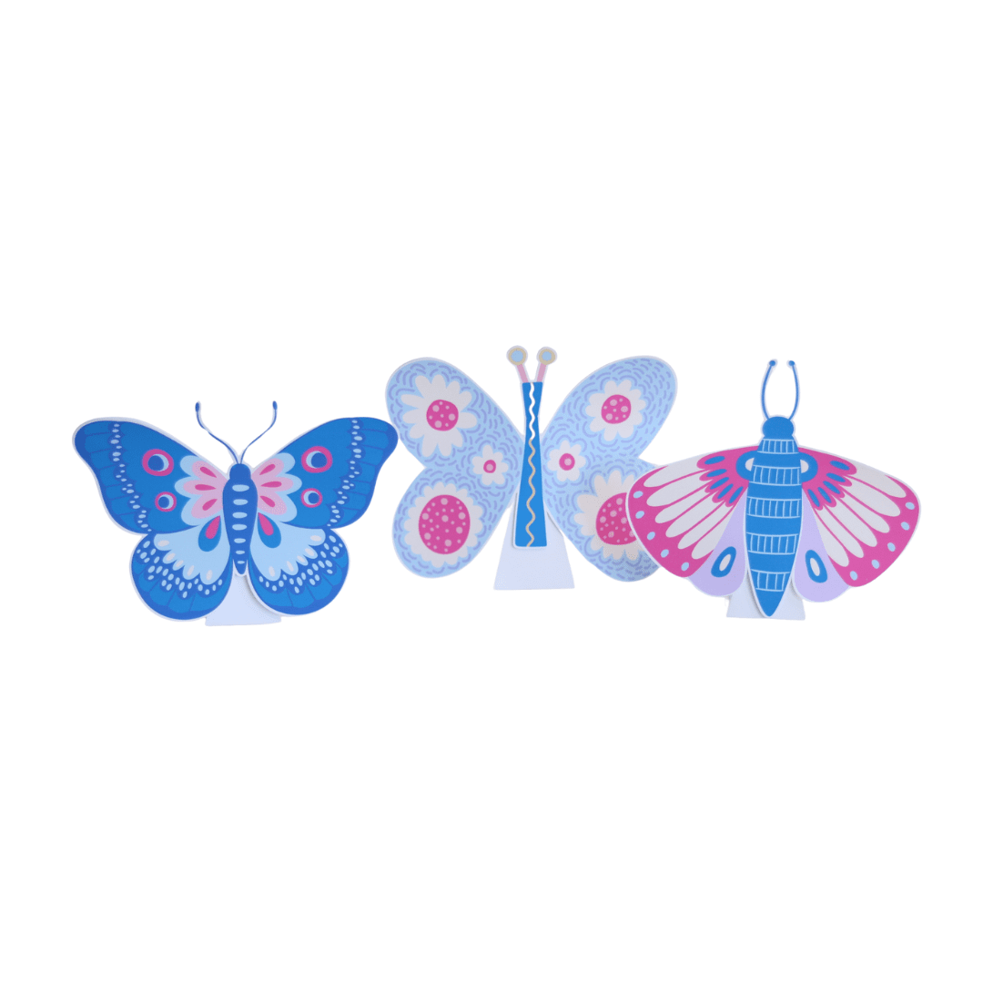 Butterflies Table Totems – Set of 3 Decorative Stands (19 cm) - Waydiy