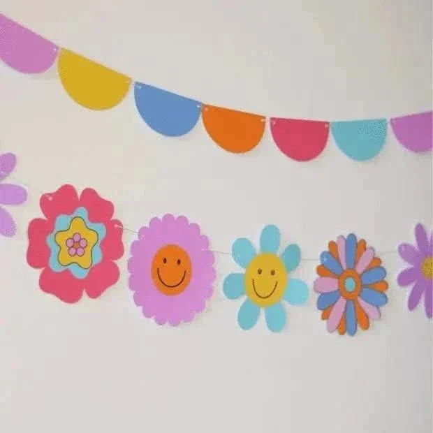 Colorful Flowers Bunting Banner – 1.4m Decorative Flag Garland - Waydiy