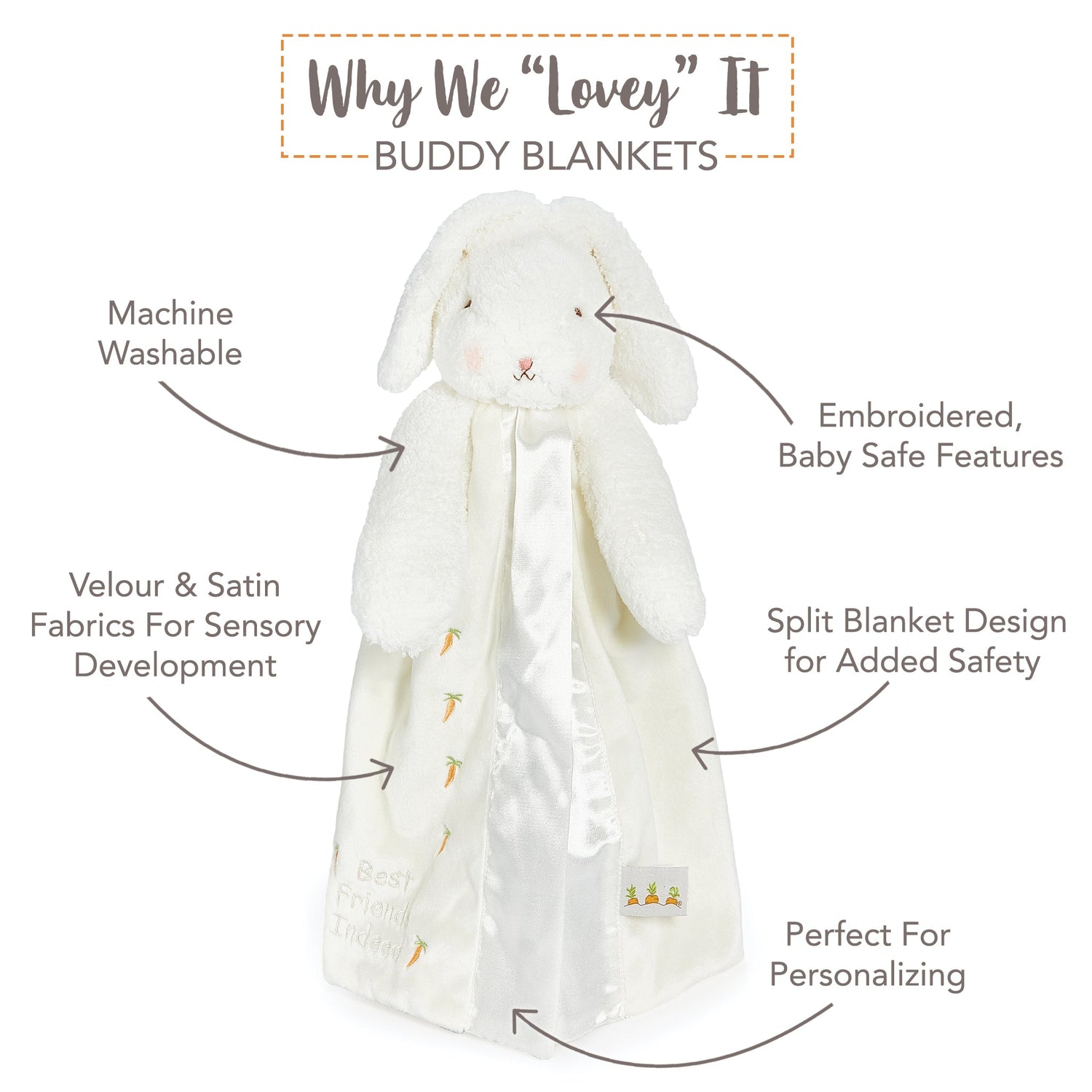 Plush Bunny Buddy Blanket – Bun Bun White Bunny, 16 in