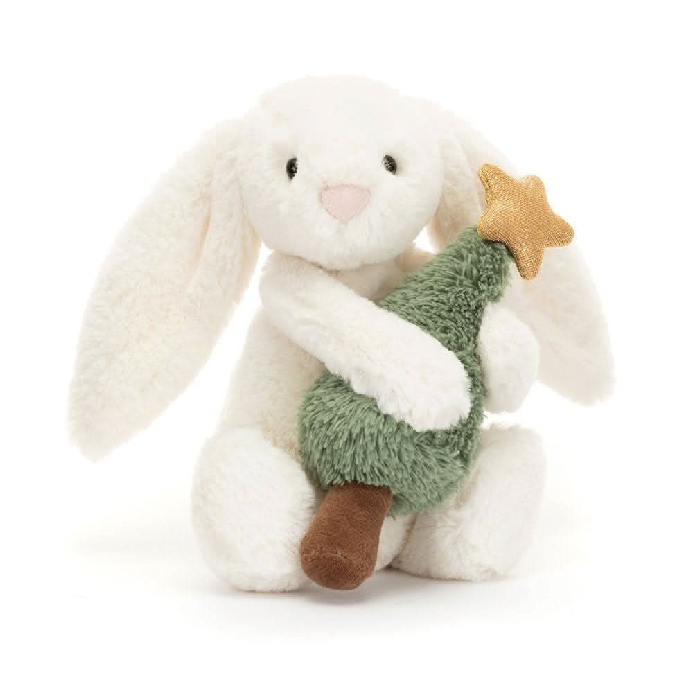 Plush Bunny with Christmas Tree – Soft Holiday Cuddly Toy, 7 in - Waydiy