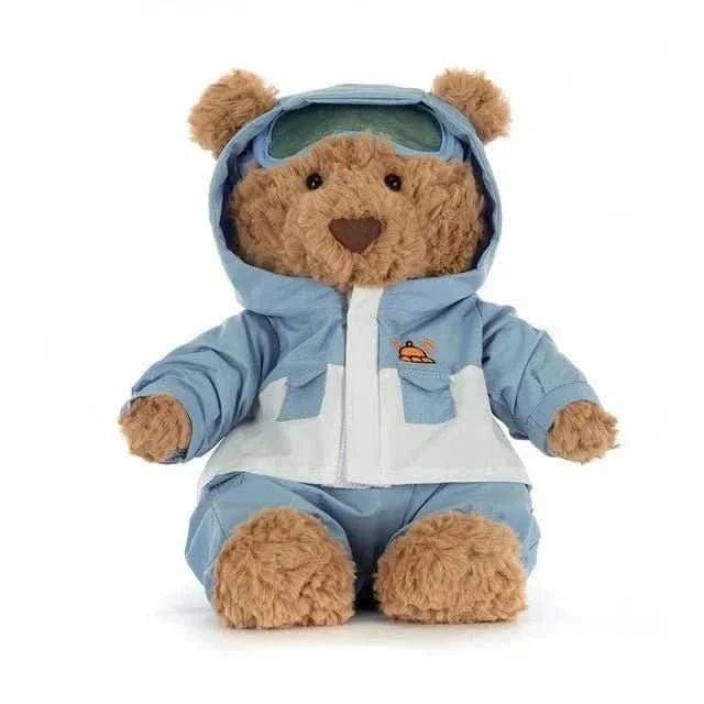 Plush Bear with Blue Snowsuit – Soft Cuddly Toy, 10 in - Waydiy