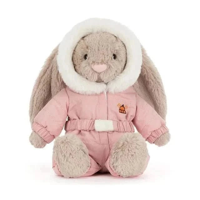 Plush Bunny with Pink Snowsuit – Soft Cuddly Toy, 12 in - Waydiy