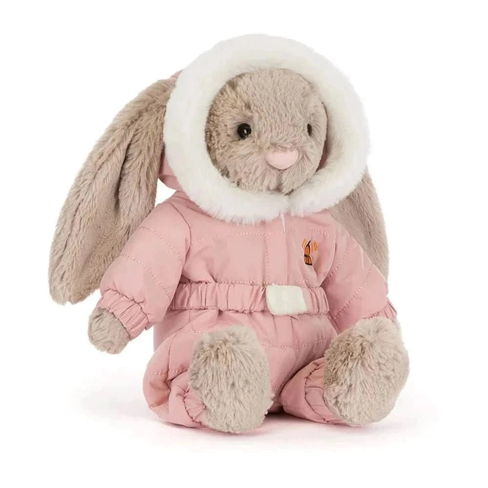 Plush Bunny with Pink Snowsuit – Soft Cuddly Toy, 12 in - Waydiy