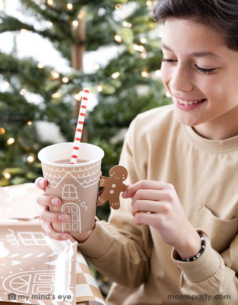 Gingerbread Paper Cups with Handles – 12 oz Holiday Set of 8 - Waydiy