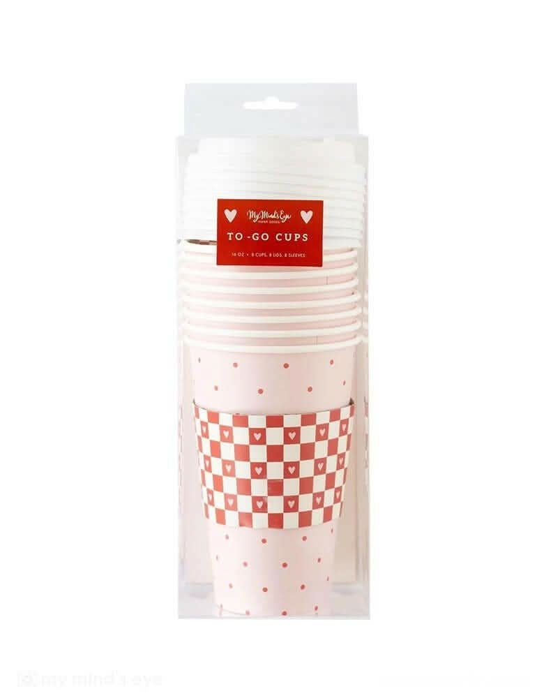 My Store Red Check Coffee Cup Set – 16 oz (Pack of 8 with Lids & Sleeves)