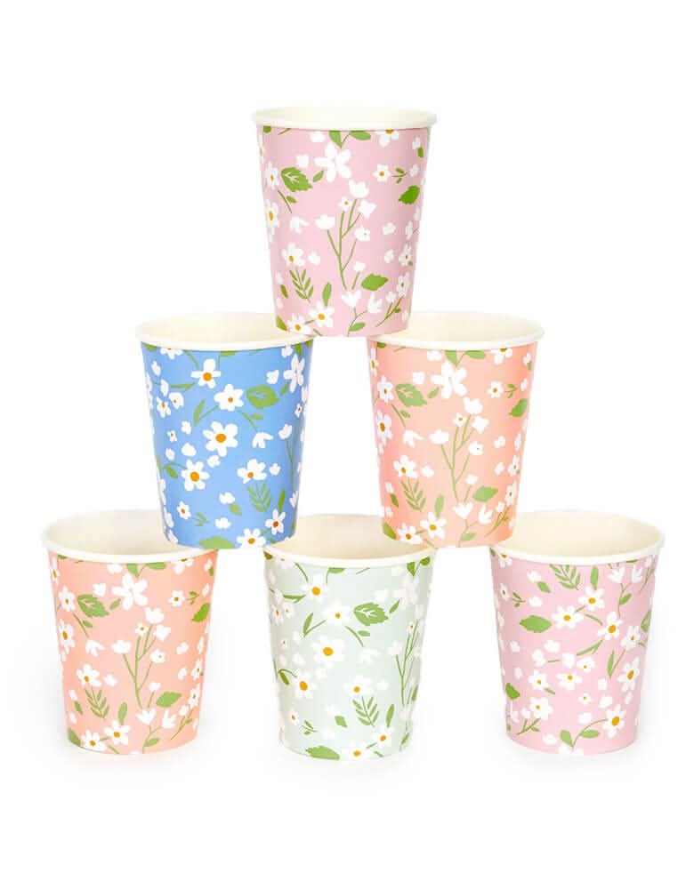 Ditsy Floral Paper Cups – 9 oz Party Set of 12 (4 Colors) - Waydiy