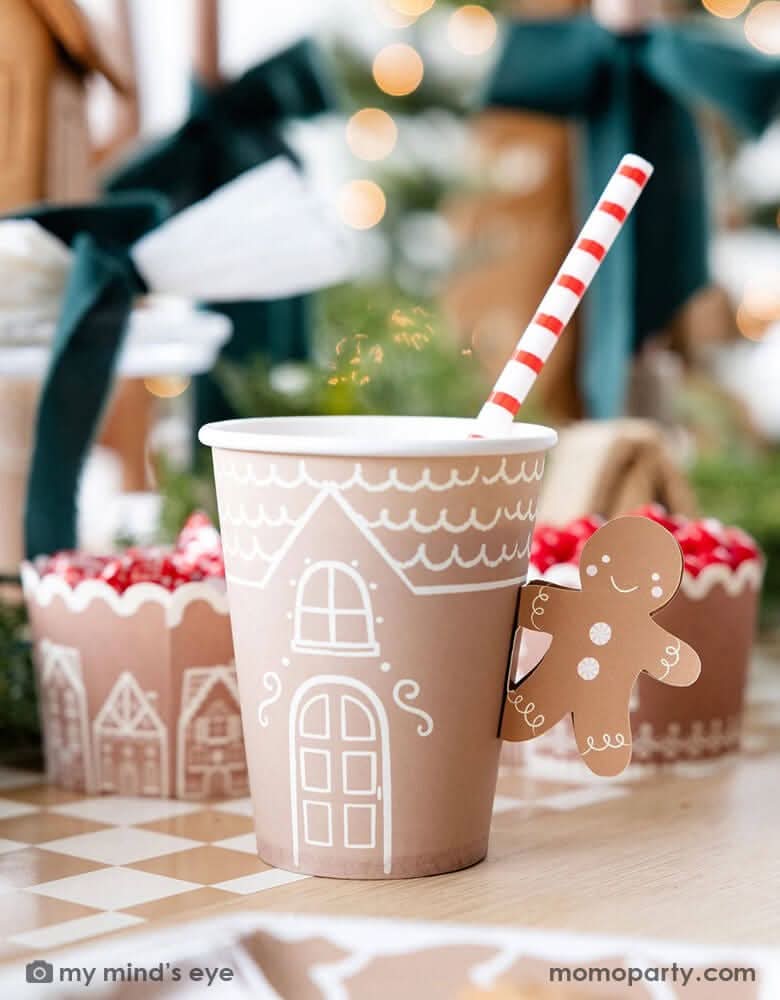Gingerbread Paper Cups with Handles – 12 oz Holiday Set of 8 - Waydiy