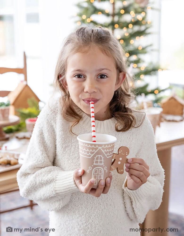Gingerbread Paper Cups with Handles – 12 oz Holiday Set of 8 - Waydiy