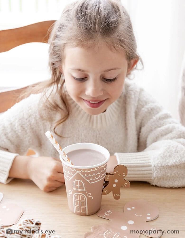 Gingerbread Paper Cups with Handles – 12 oz Holiday Set of 8 - Waydiy