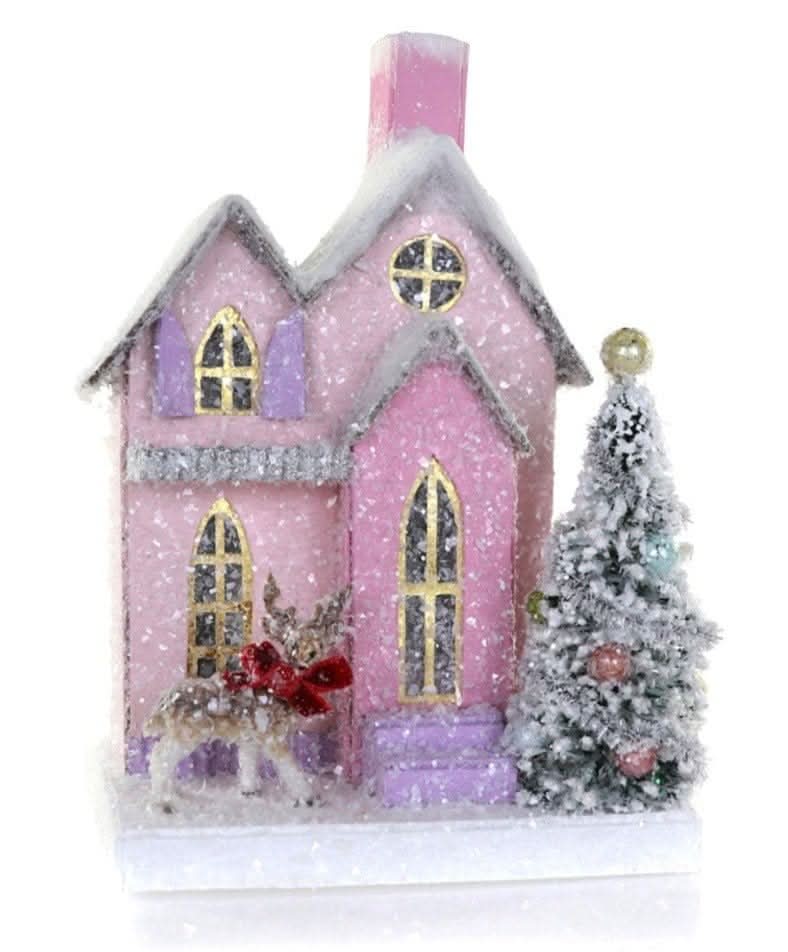 Petite Pink Cottage Christmas Decoration, 7.25 in - Waydiy