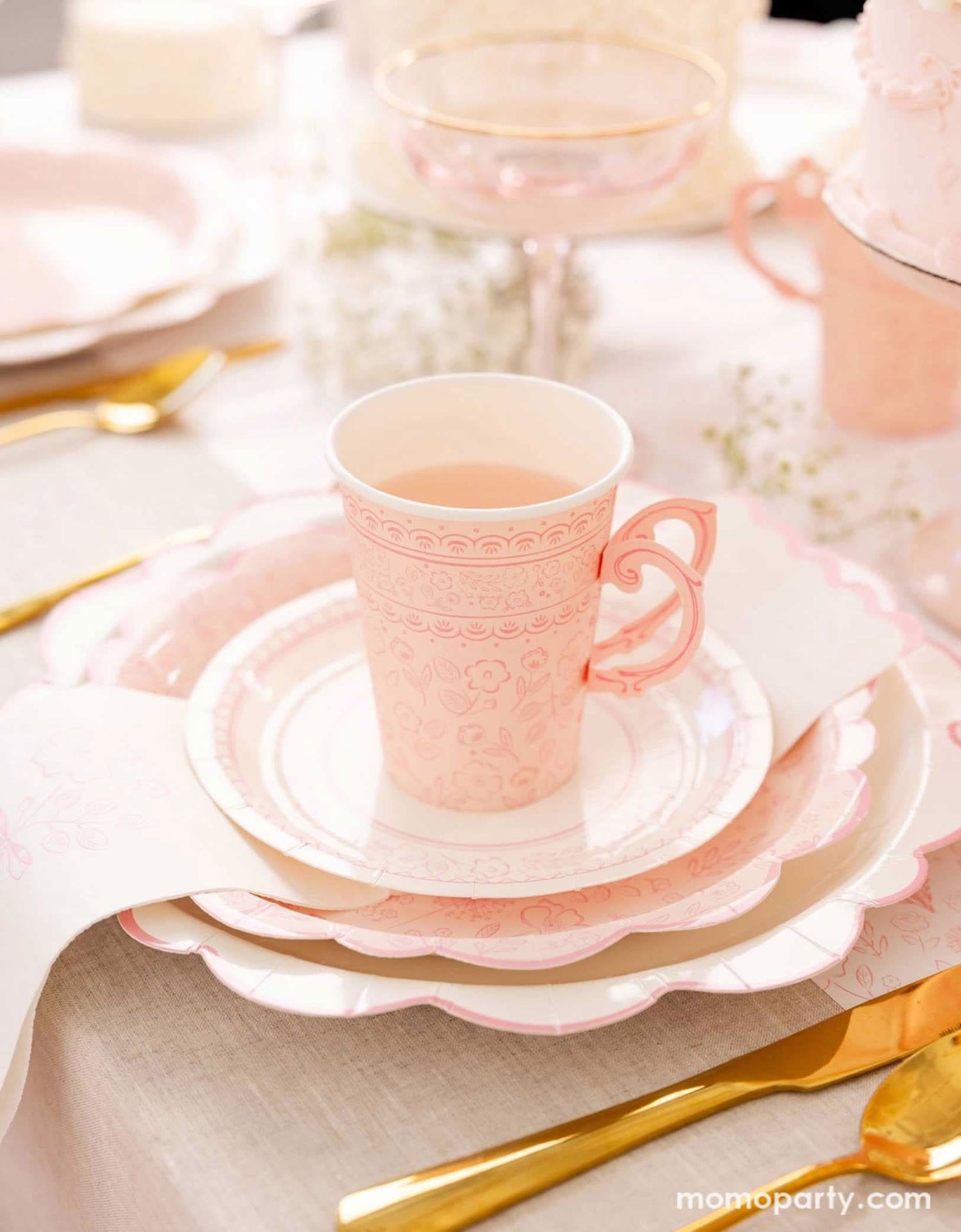 Pink Floral Paper Party Cups – 12 oz Set of 8 with Handles - Waydiy