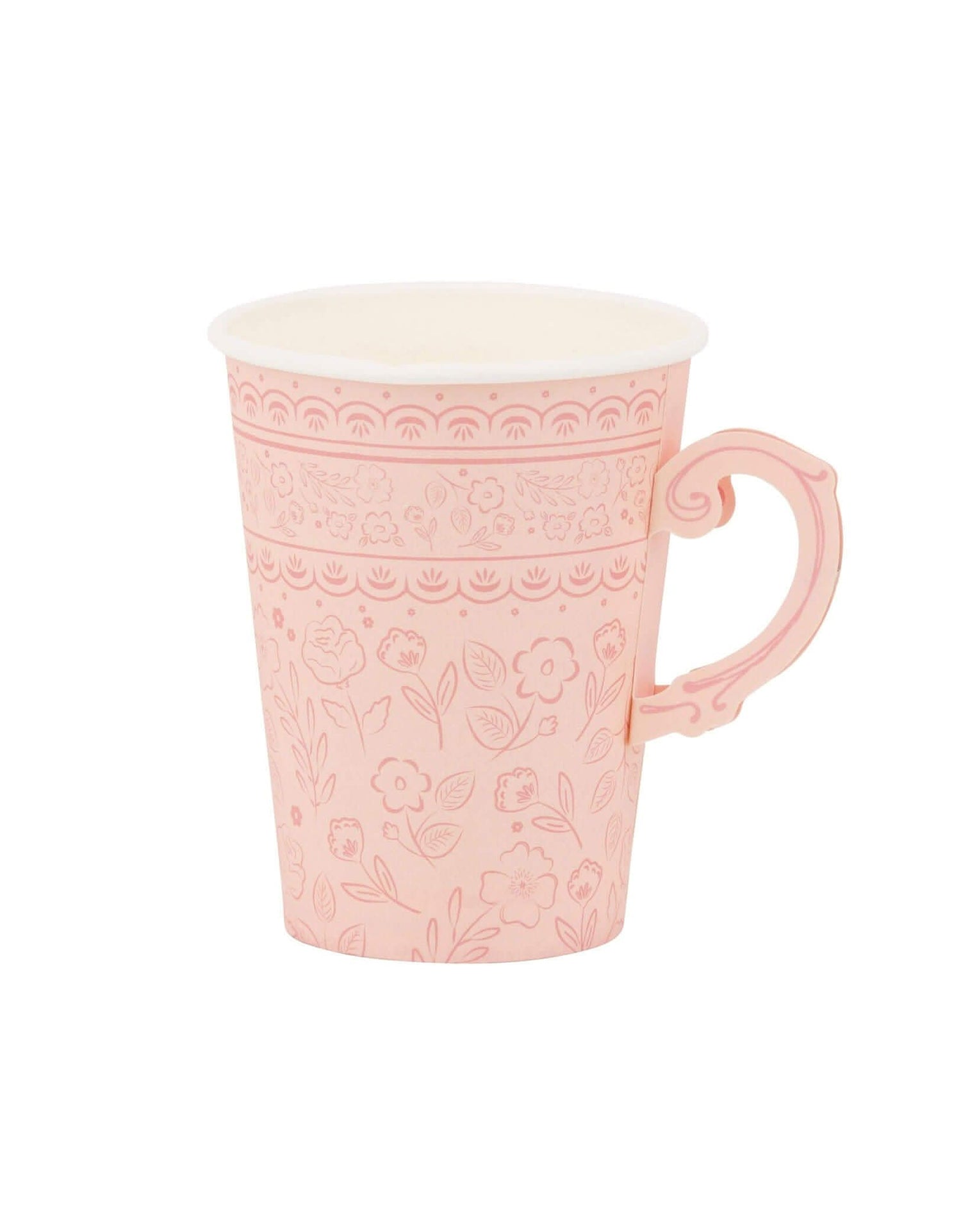 Pink Floral Paper Party Cups – 12 oz Set of 8 with Handles - Waydiy