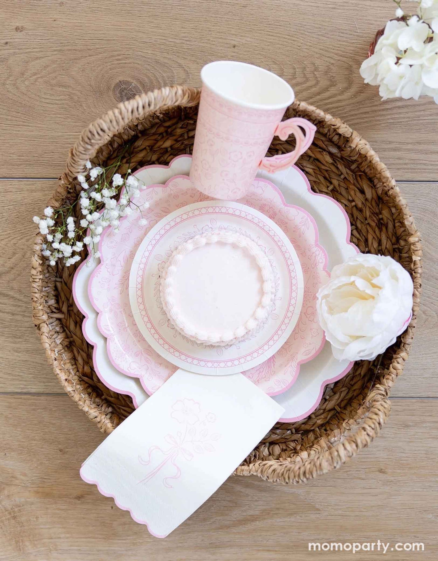 Pink Floral Paper Party Cups – 12 oz Set of 8 with Handles - Waydiy