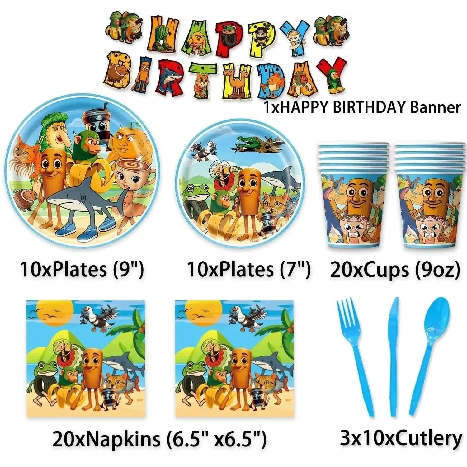 Birthday Party Tableware Set – Plates, Banner & Decorations for Baby Shower - Waydiy