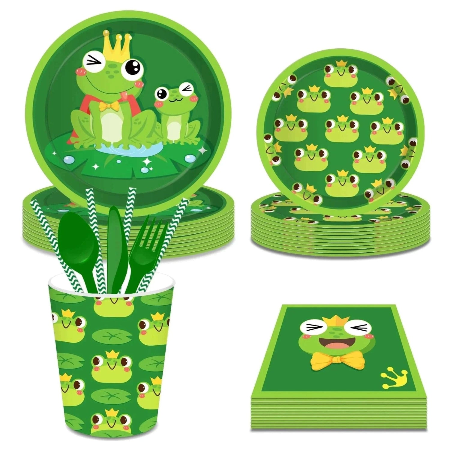 Cartoon Frog Party Tableware Set – Disposable Tablecloth & Decorations - Waydiy