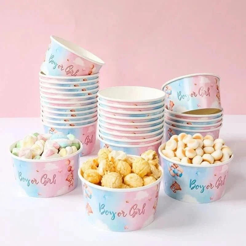 10Pcs Gender Reveal Paper Bowls – Boy or Girl Baby Shower Party Supplies - Waydiy