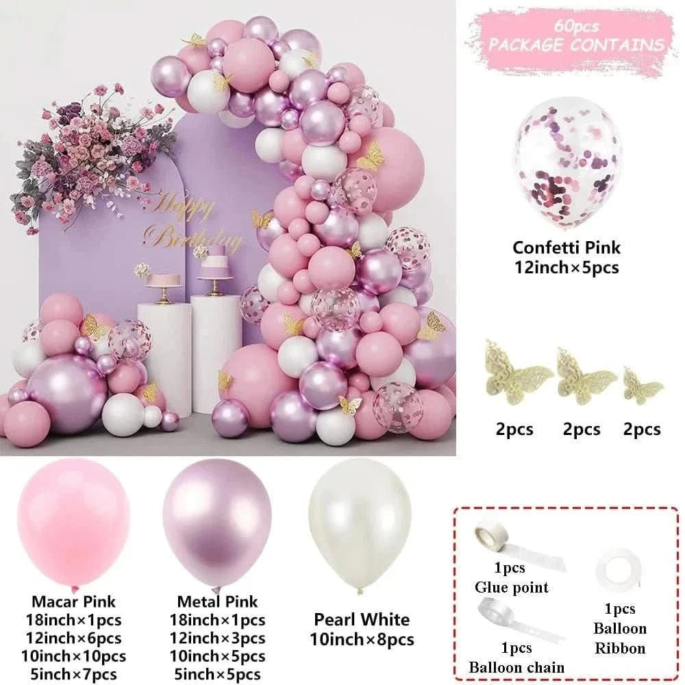 Butterfly Balloon Arch Kit – White, Pink & Confetti Balloons for Party Decorations - Waydiy