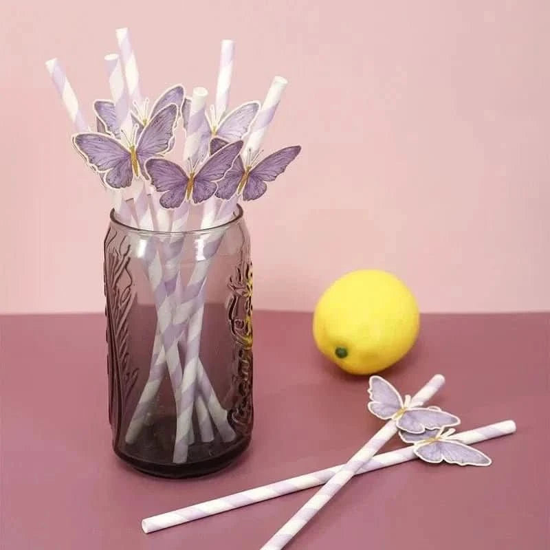 20Pcs Butterfly Paper Straws – Birthday & Baby Shower Party Decorations - Waydiy