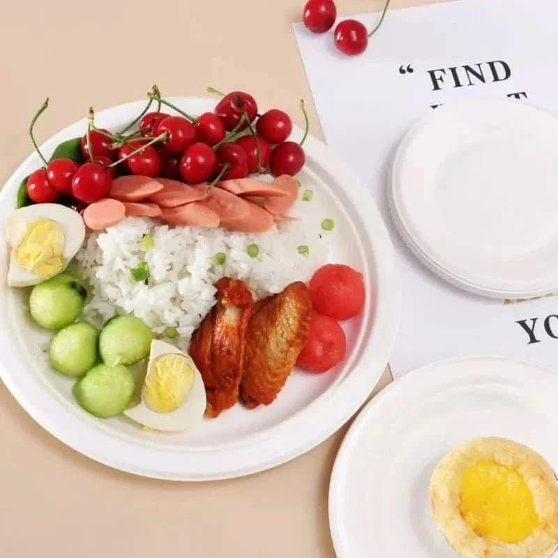 50Pcs Disposable Round Paper Plates – Party, Picnic & Camping Tableware - Waydiy