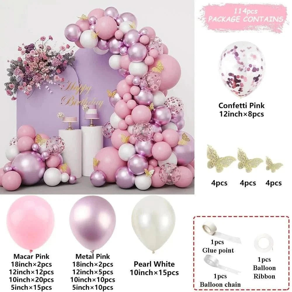 Butterfly Balloon Arch Kit – White, Pink & Confetti Balloons for Party Decorations - Waydiy