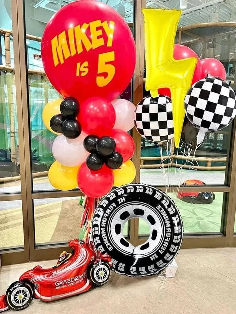 120Pcs Racing Theme Balloon Set – Lightning, Champion & Tire Party Decorations - Waydiy