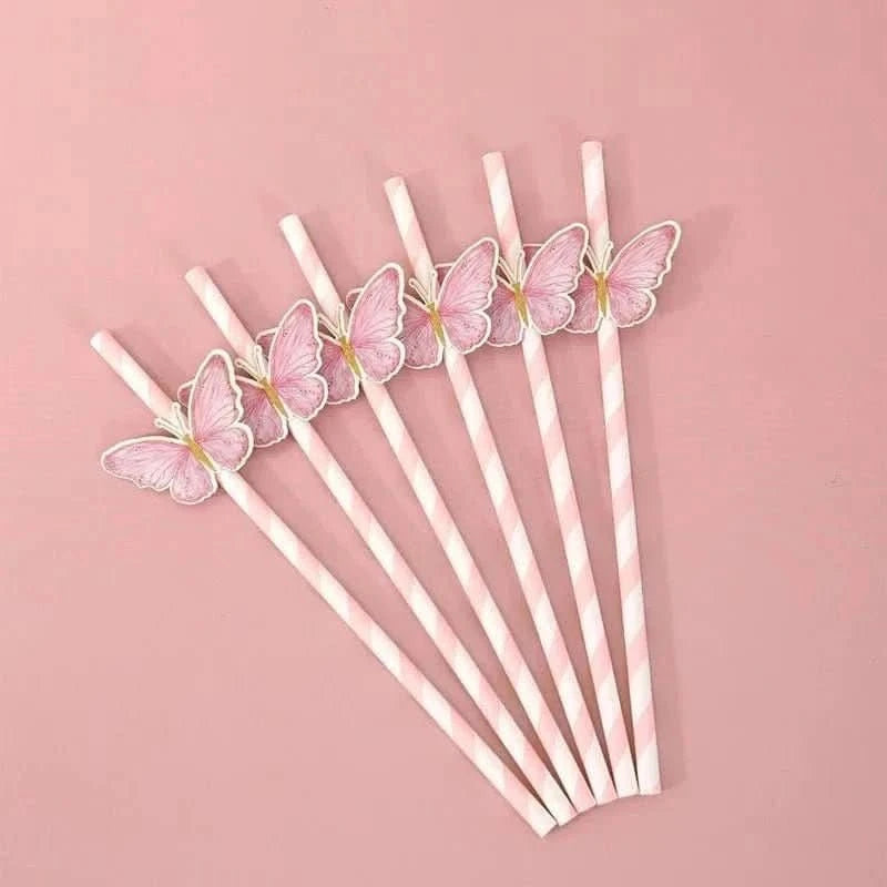 20Pcs Butterfly Paper Straws – Birthday & Baby Shower Party Decorations - Waydiy