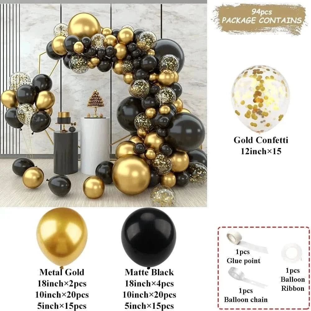 Black and Gold Balloon Arch Kit – Metallic Party Decorations for Birthday & Wedding - Waydiy
