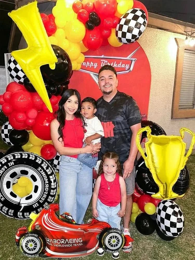 120Pcs Racing Theme Balloon Set – Lightning, Champion & Tire Party Decorations - Waydiy
