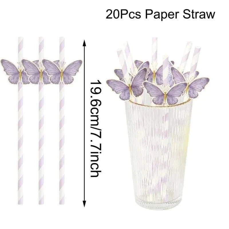 20Pcs Butterfly Paper Straws – Birthday & Baby Shower Party Decorations - Waydiy
