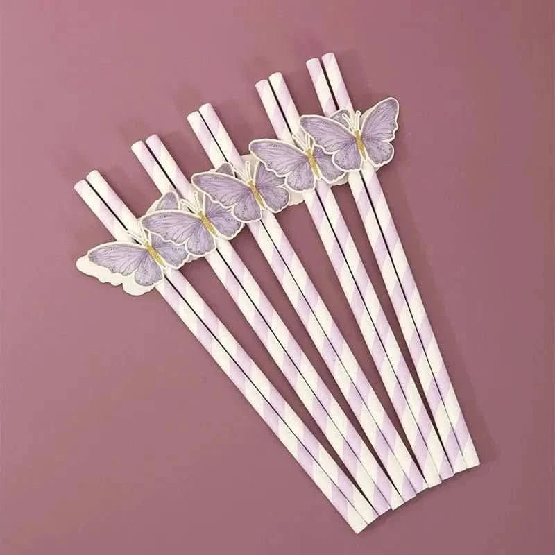 20Pcs Butterfly Paper Straws – Birthday & Baby Shower Party Decorations - Waydiy