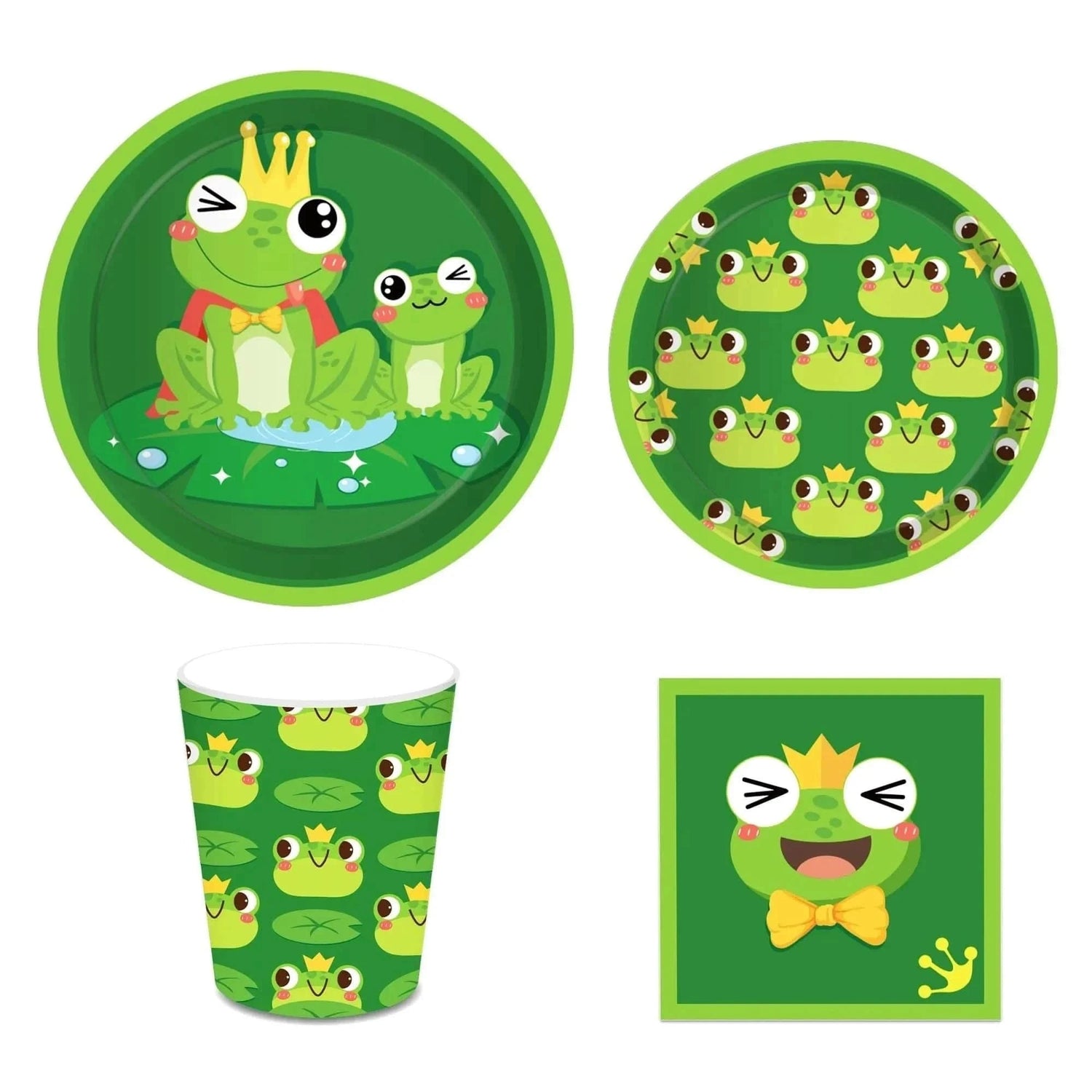 Cartoon Frog Party Tableware Set – Disposable Tablecloth & Decorations - Waydiy