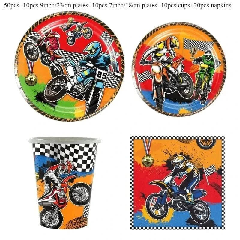Off - Road Motorcycle Party Tableware Set – Birthday & Baby Shower Decorations - Waydiy