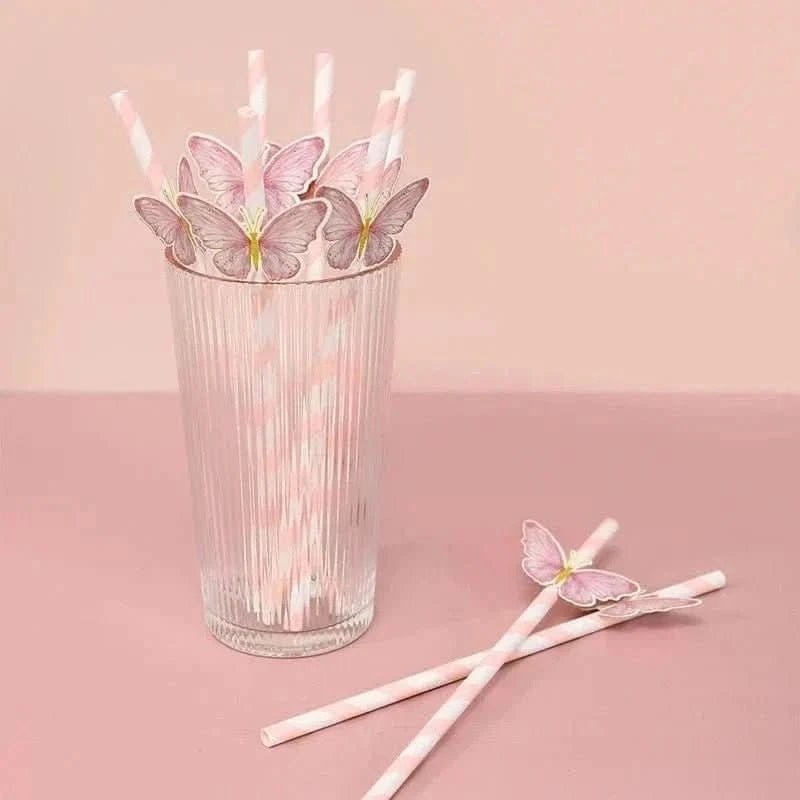 20Pcs Butterfly Paper Straws – Birthday & Baby Shower Party Decorations - Waydiy