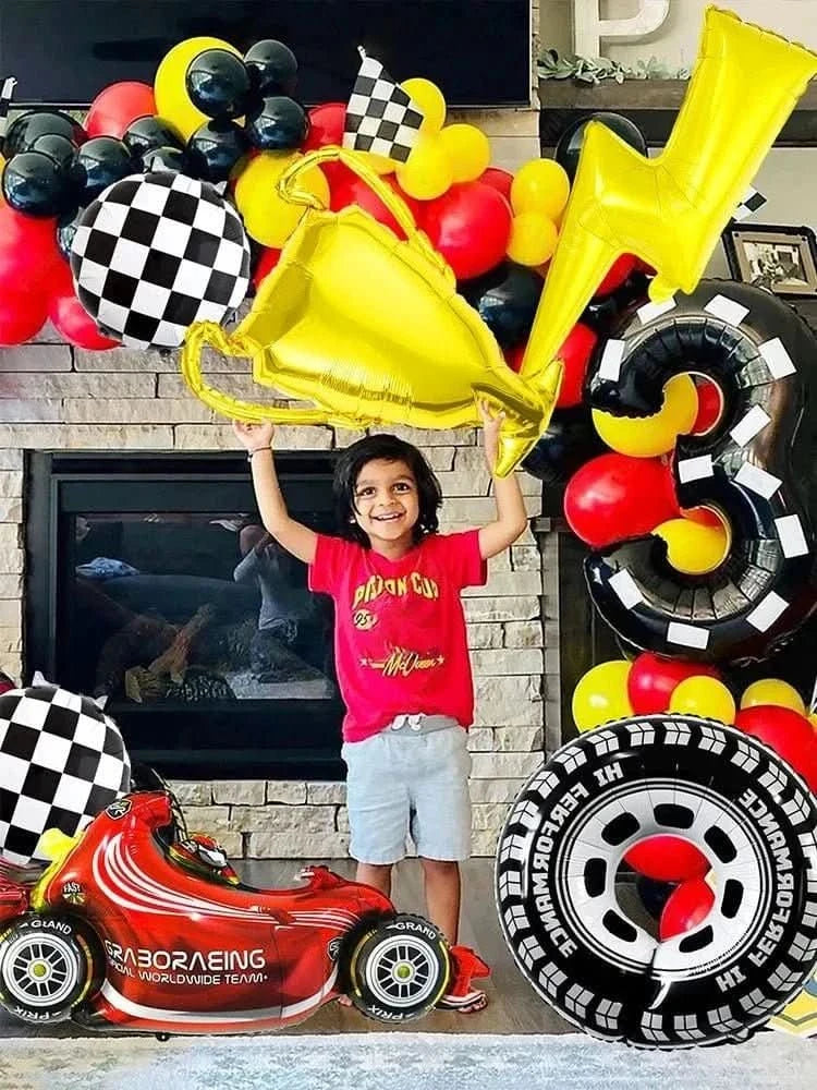 120Pcs Racing Theme Balloon Set – Lightning, Champion & Tire Party Decorations - Waydiy