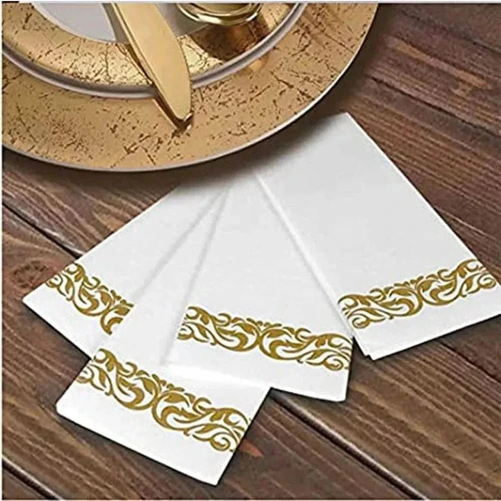50Pcs Disposable Paper Napkins – White with Gold Foil Party Decorations - Waydiy