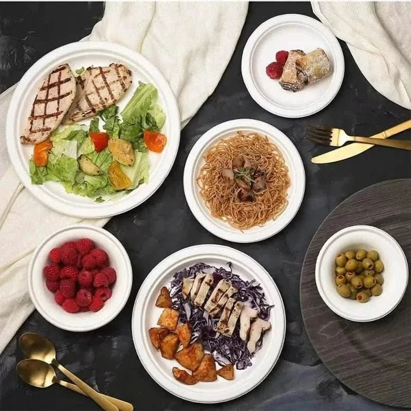 50Pcs Disposable Round Paper Plates – Party, Picnic & Camping Tableware - Waydiy