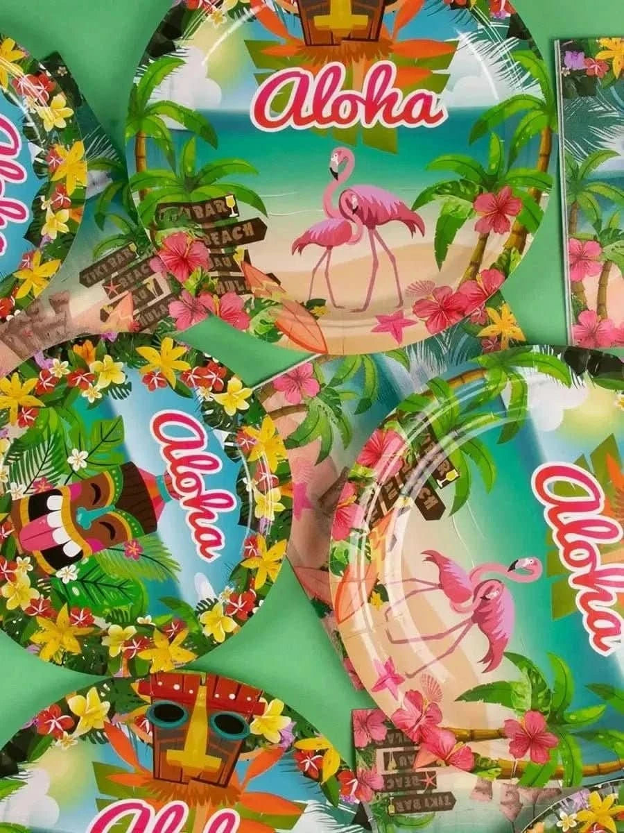 Aloha Luau Party Tableware Set – Tropical Flamingo Plates, Cups & Napkins - Waydiy