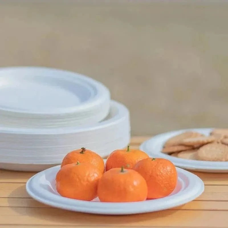 50Pcs Disposable Round Paper Plates – Party, Picnic & Camping Tableware - Waydiy