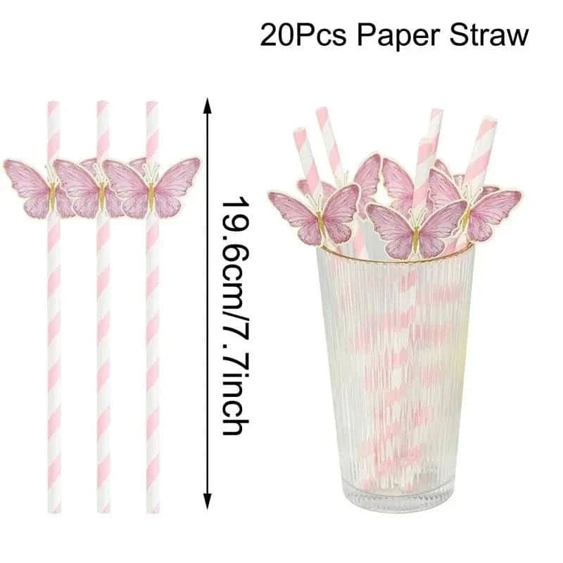 20Pcs Butterfly Paper Straws – Birthday & Baby Shower Party Decorations - Waydiy