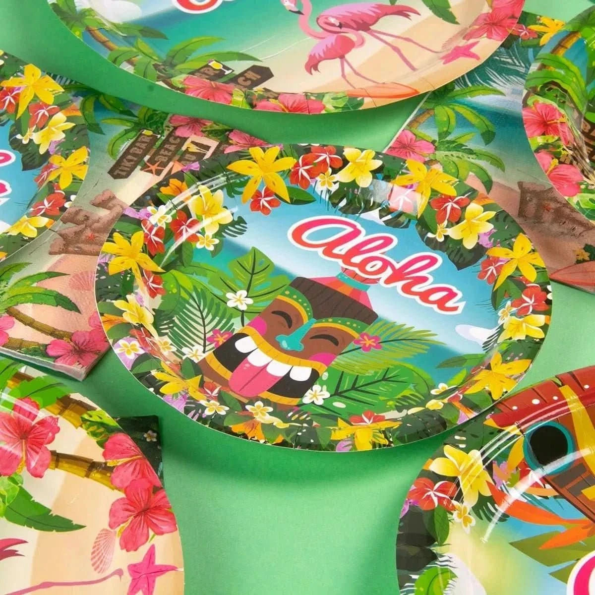 Aloha Luau Party Tableware Set – Tropical Flamingo Plates, Cups & Napkins - Waydiy