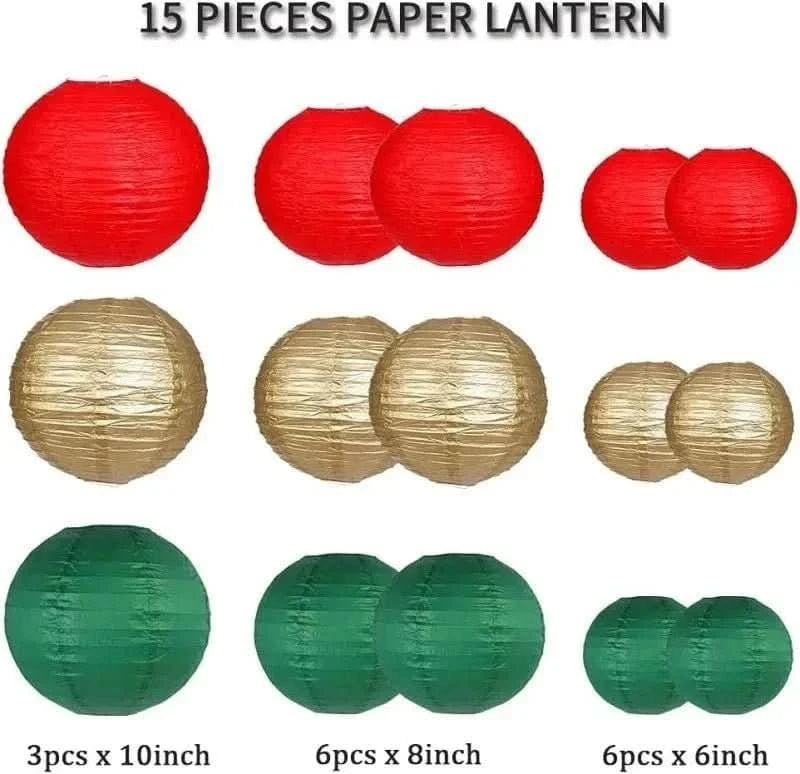 15Pcs Sage Green Paper Lantern Set – Round Hanging Party Decorations - Waydiy