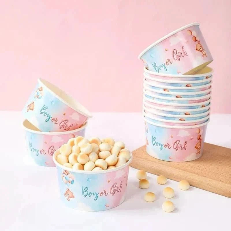 10Pcs Gender Reveal Paper Bowls – Boy or Girl Baby Shower Party Supplies - Waydiy