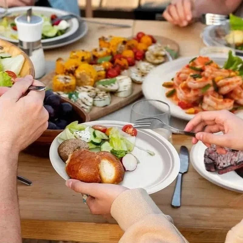 50Pcs Disposable Round Paper Plates – Party, Picnic & Camping Tableware - Waydiy
