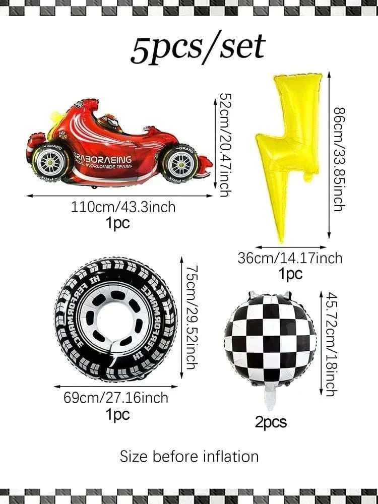 120Pcs Racing Theme Balloon Set – Lightning, Champion & Tire Party Decorations - Waydiy