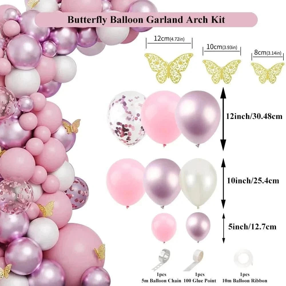 Butterfly Balloon Arch Kit – White, Pink & Confetti Balloons for Party Decorations - Waydiy