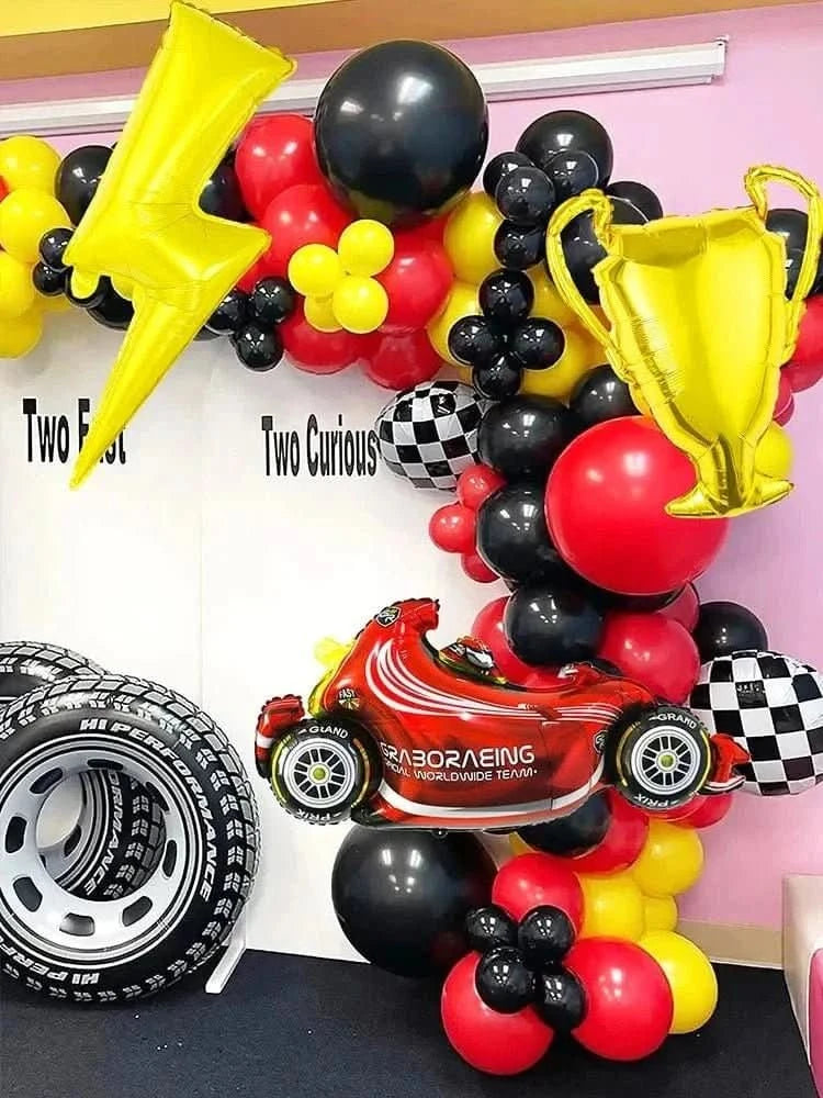 120Pcs Racing Theme Balloon Set – Lightning, Champion & Tire Party Decorations - Waydiy