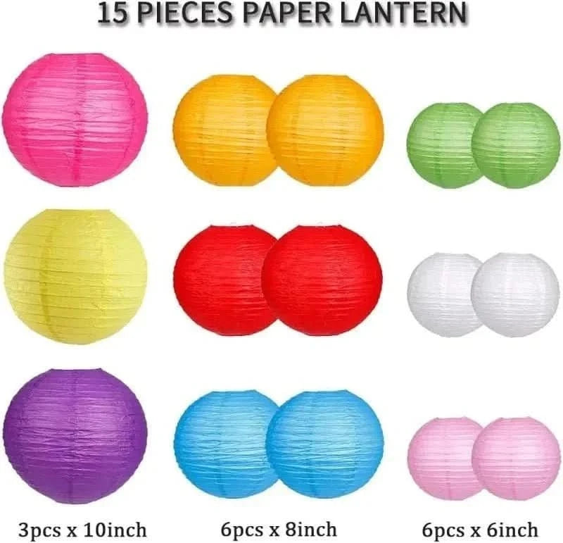 15Pcs Sage Green Paper Lantern Set – Round Hanging Party Decorations - Waydiy